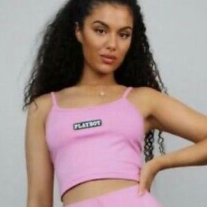 Misguided × Playboy pink crop top tank top playboy activewear sports